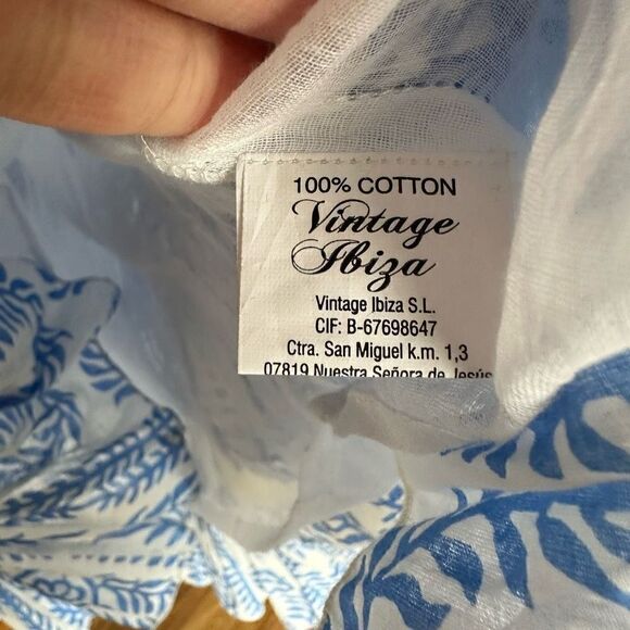 Vintage Ibiza Women’s Lightweight Cotton Blue and White Bobbin Off the Shoulder - Picture 8 of 12